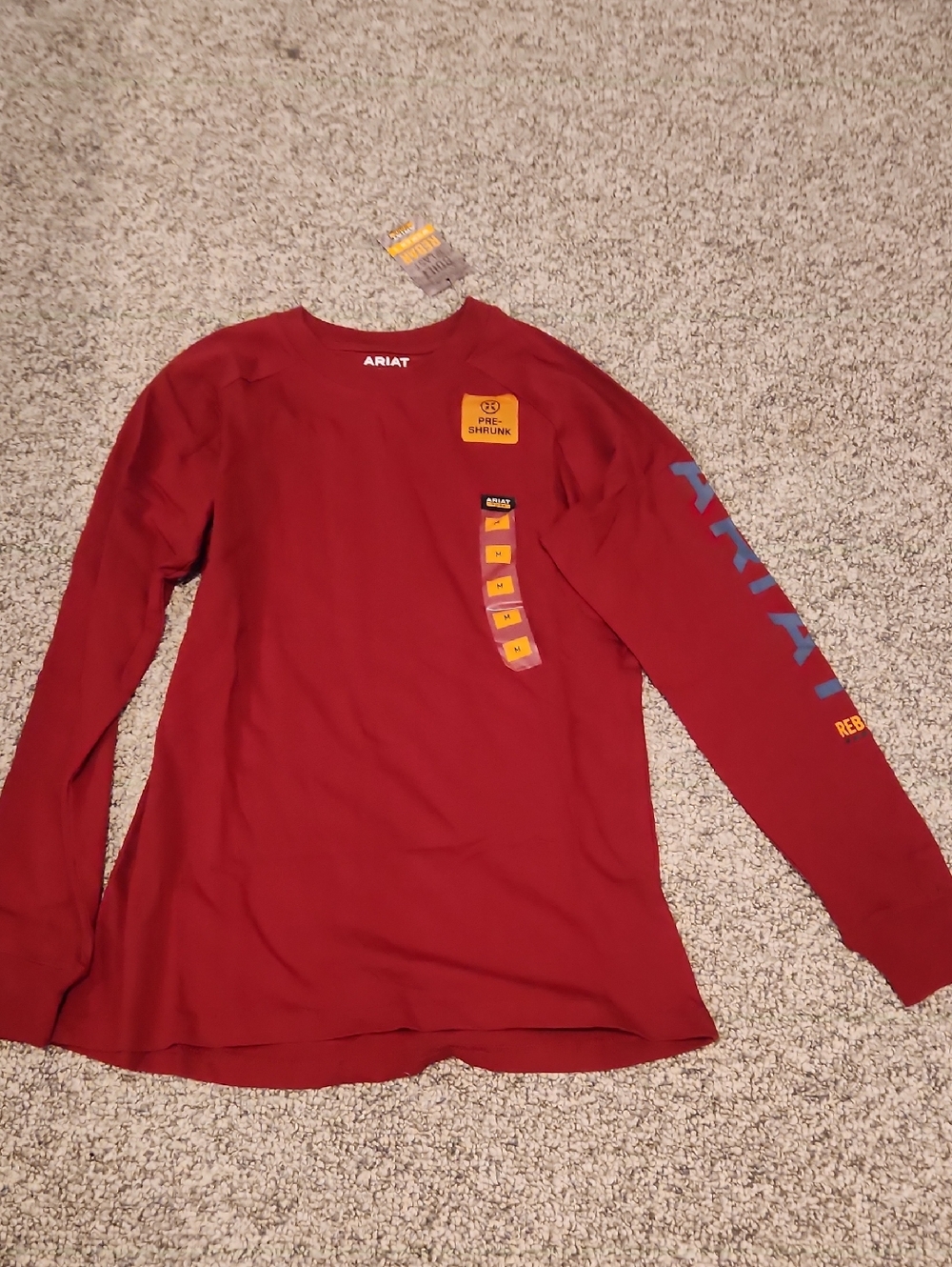 Ariat Rebar Women's Long Sleeve Crew Tee in Red with Blue Sleeve Logo